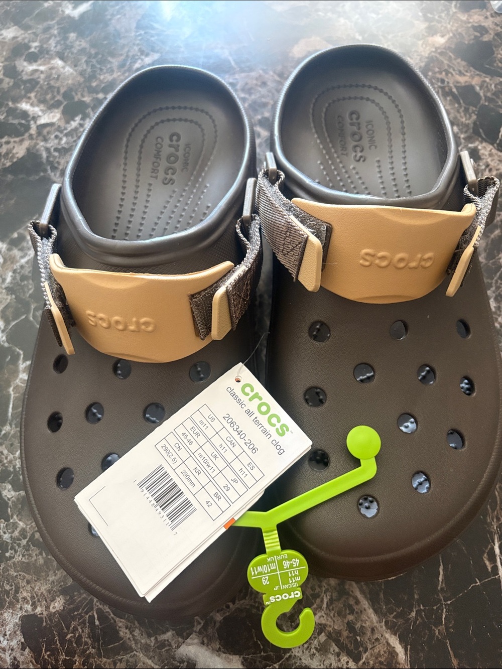 CROCS Classic All-Terrain Clog in Black with Tan Strap (Without Tag)